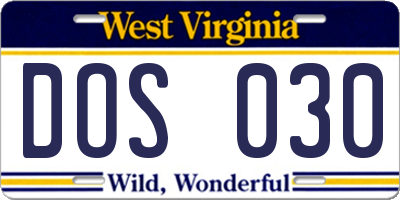 WV license plate DOS030