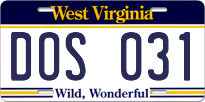 WV license plate DOS031