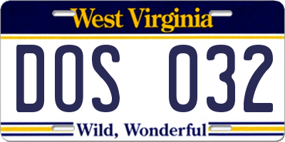 WV license plate DOS032