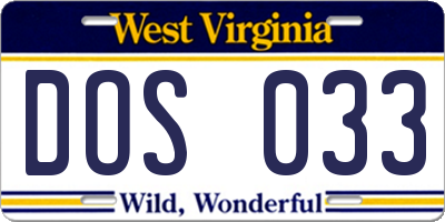 WV license plate DOS033