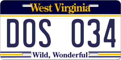 WV license plate DOS034