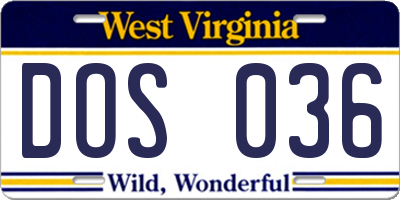 WV license plate DOS036