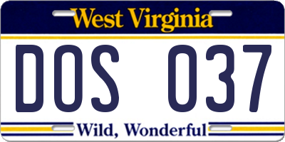 WV license plate DOS037