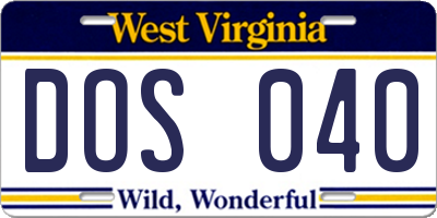WV license plate DOS040