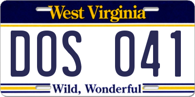 WV license plate DOS041