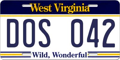 WV license plate DOS042
