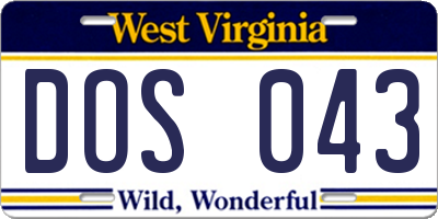 WV license plate DOS043