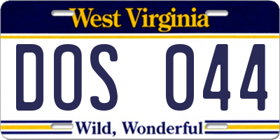 WV license plate DOS044
