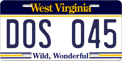 WV license plate DOS045