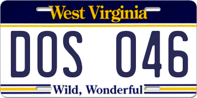 WV license plate DOS046