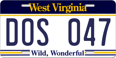 WV license plate DOS047
