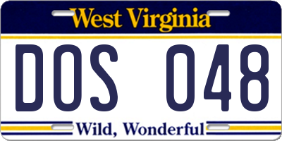 WV license plate DOS048