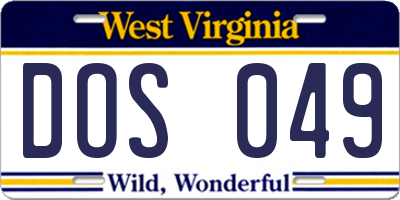WV license plate DOS049