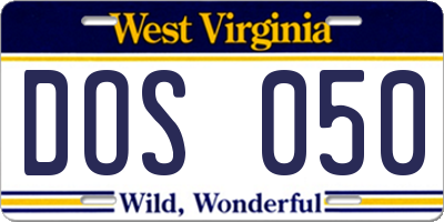WV license plate DOS050