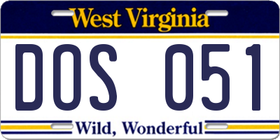 WV license plate DOS051