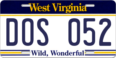 WV license plate DOS052