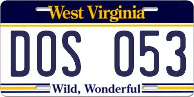 WV license plate DOS053