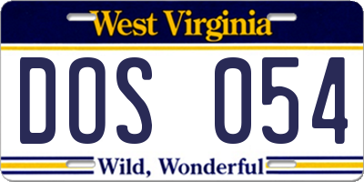WV license plate DOS054