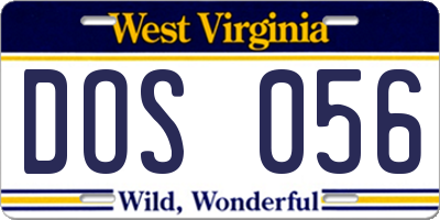 WV license plate DOS056