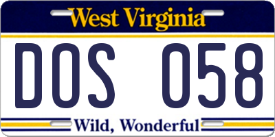 WV license plate DOS058