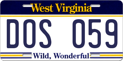 WV license plate DOS059