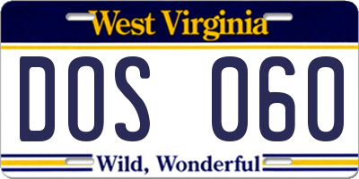 WV license plate DOS060