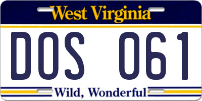 WV license plate DOS061