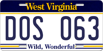 WV license plate DOS063