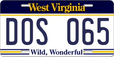 WV license plate DOS065