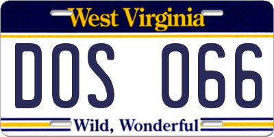 WV license plate DOS066