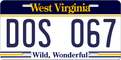 WV license plate DOS067