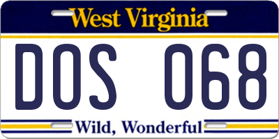WV license plate DOS068