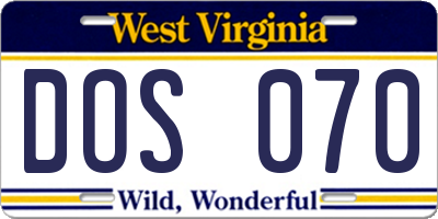 WV license plate DOS070