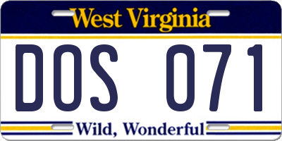 WV license plate DOS071