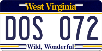 WV license plate DOS072