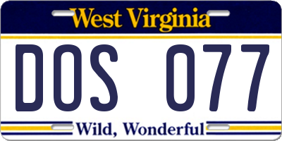 WV license plate DOS077
