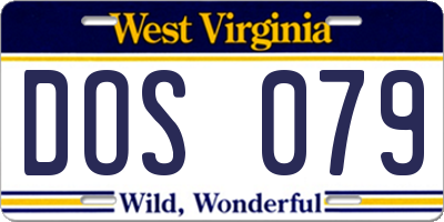 WV license plate DOS079