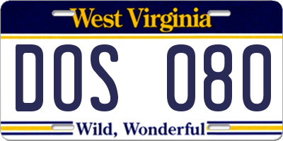 WV license plate DOS080