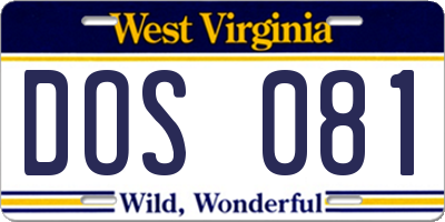 WV license plate DOS081