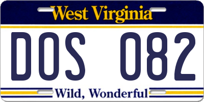 WV license plate DOS082