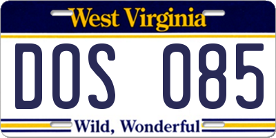 WV license plate DOS085