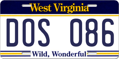 WV license plate DOS086