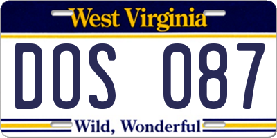 WV license plate DOS087