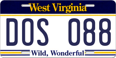 WV license plate DOS088