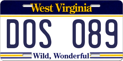 WV license plate DOS089