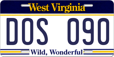 WV license plate DOS090