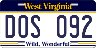 WV license plate DOS092