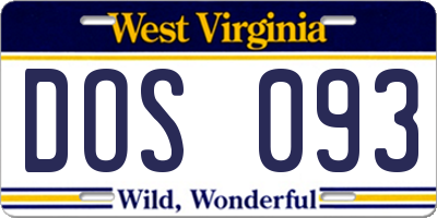 WV license plate DOS093