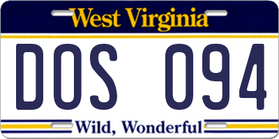 WV license plate DOS094