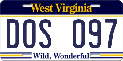 WV license plate DOS097